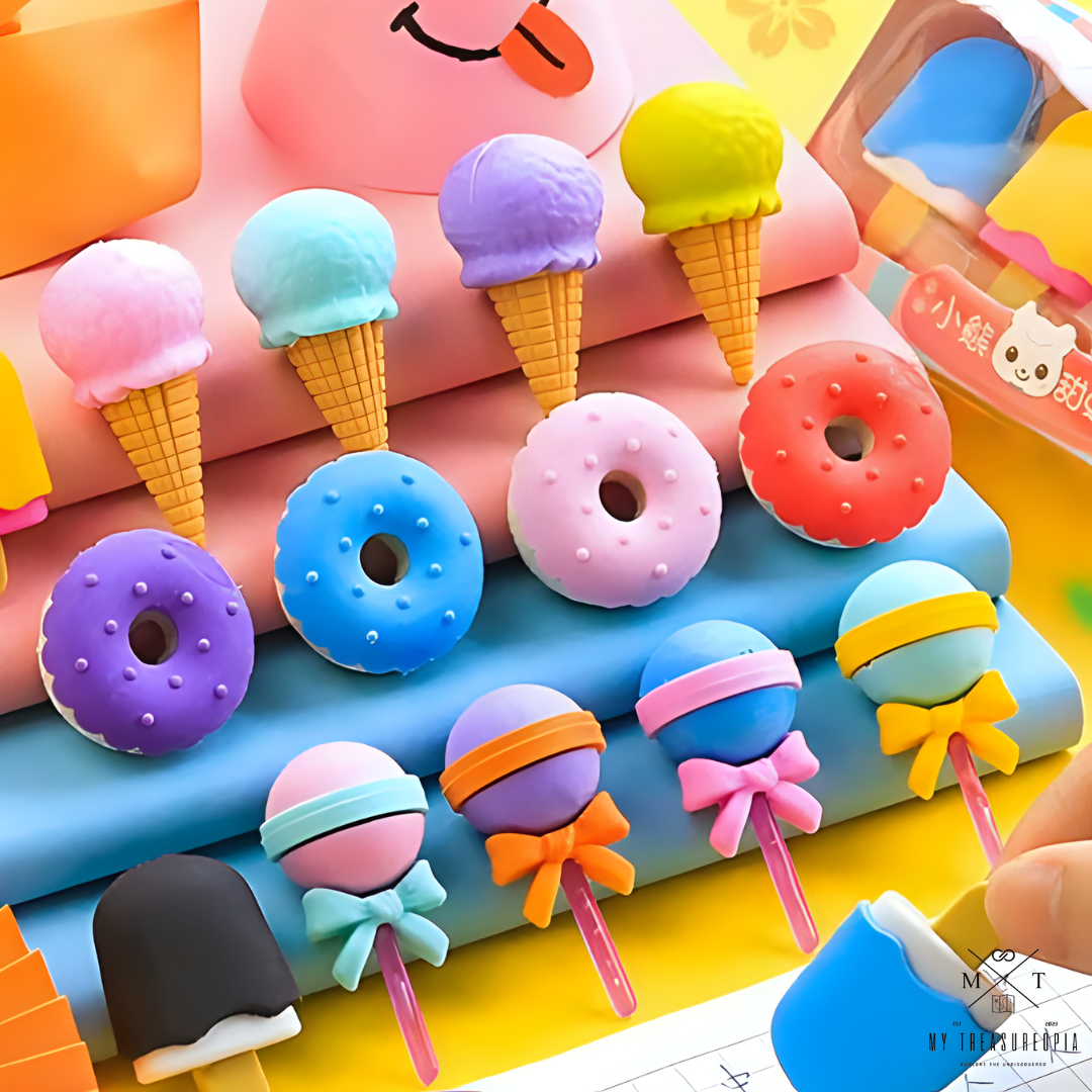 Dessert Eraser ( 4 Dessert Themed Packs - Lollipop, Ice cream, Popsicle. Doughnuts / Each Pack Contains 4 Pcs Erasers )