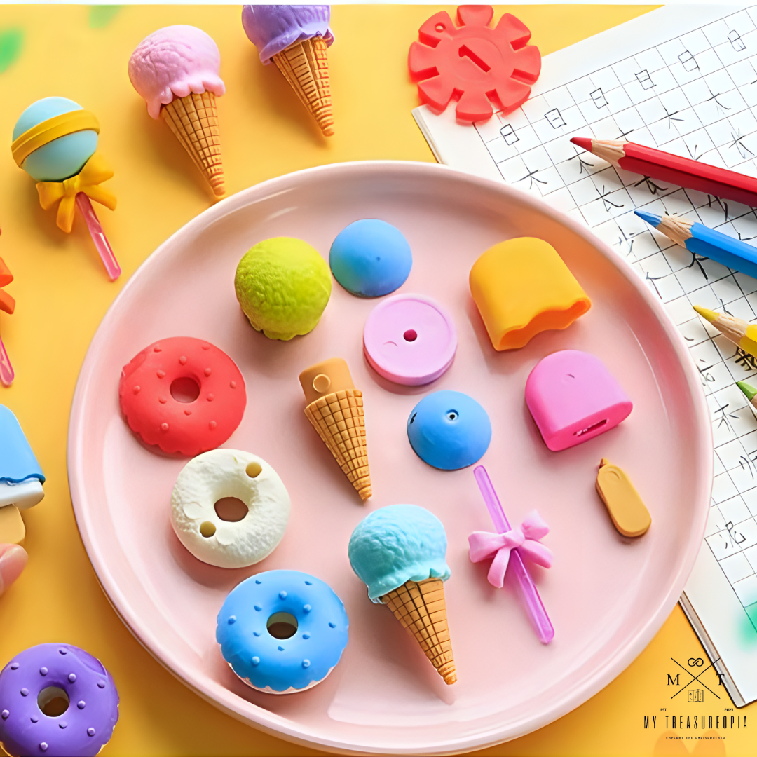 Dessert Eraser ( 4 Dessert Themed Packs - Lollipop, Ice cream, Popsicle. Doughnuts / Each Pack Contains 4 Pcs Erasers )