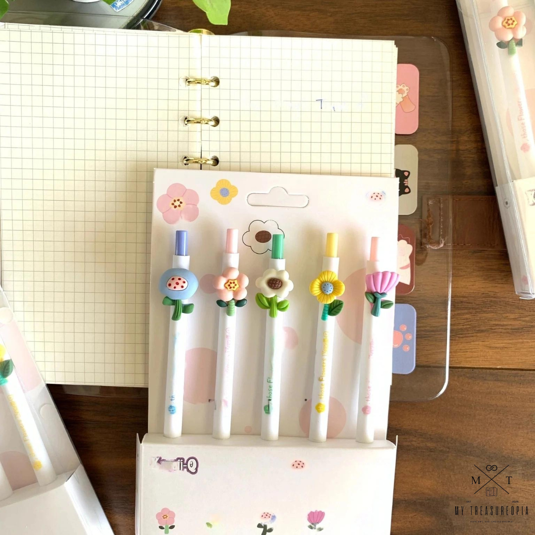 Hi Flowers Gel Pen Set ( Pack Of 5 Pcs )