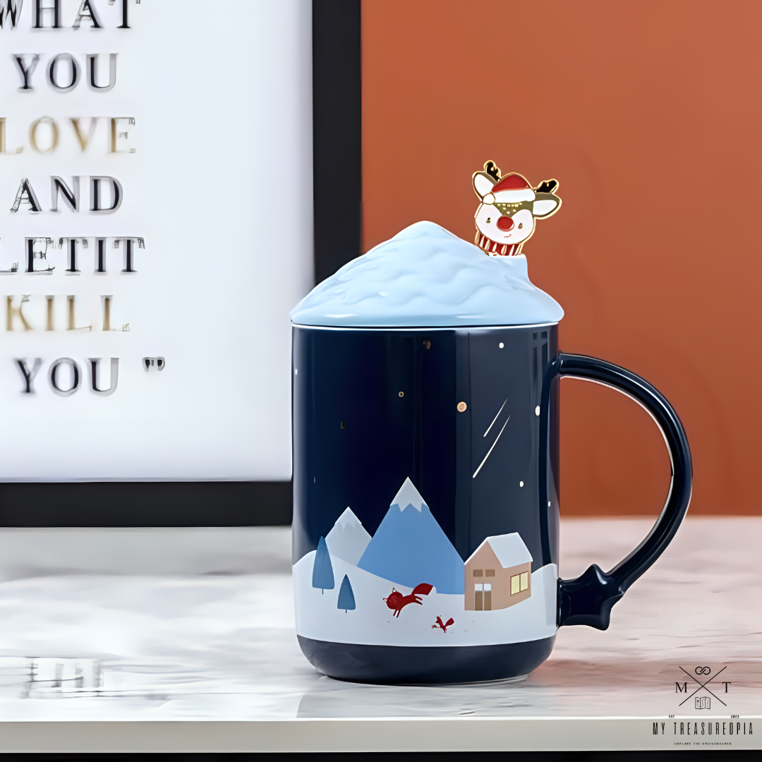 Merry Christmas Ceramic Mug With Lid