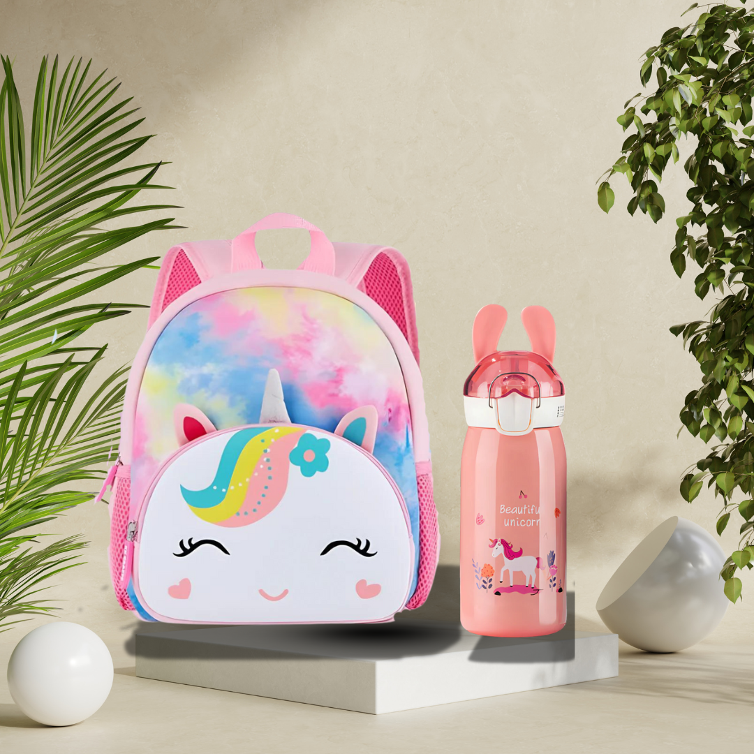 Unicorn School Set ( 1 Backpack & 1 Stainless Steel Bottle )