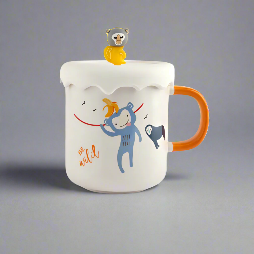 Wild Monkey Ceramic Mug With Lid (1 Piece)