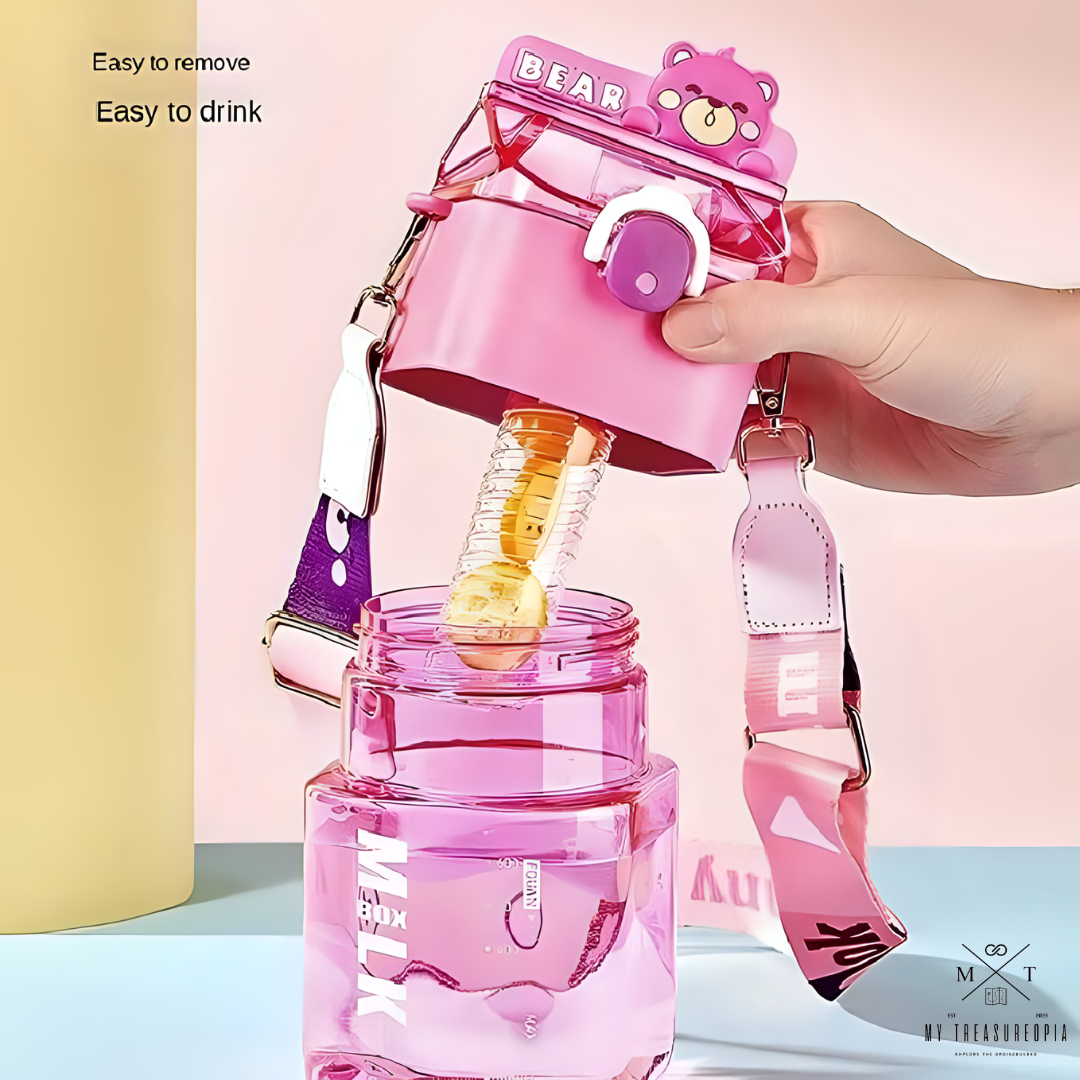 Cute Animals Square Water Bottle With Fruit Infuser Partition - 950ML