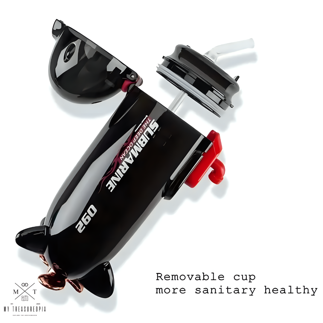 Submarine Shaped Water Bottle With Straw- 380ML