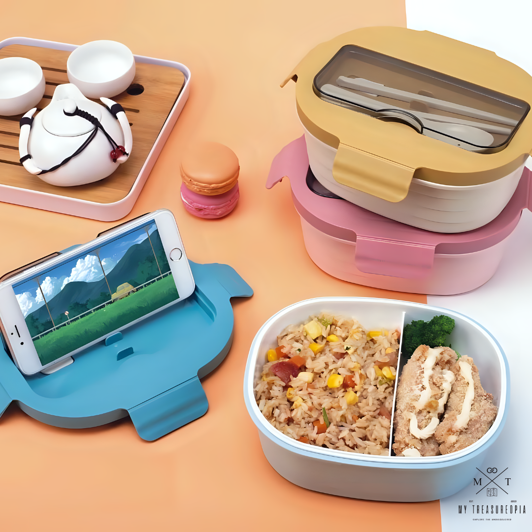 Dual Compartment Lunch Box With Spoon And Chopsticks - 900ML