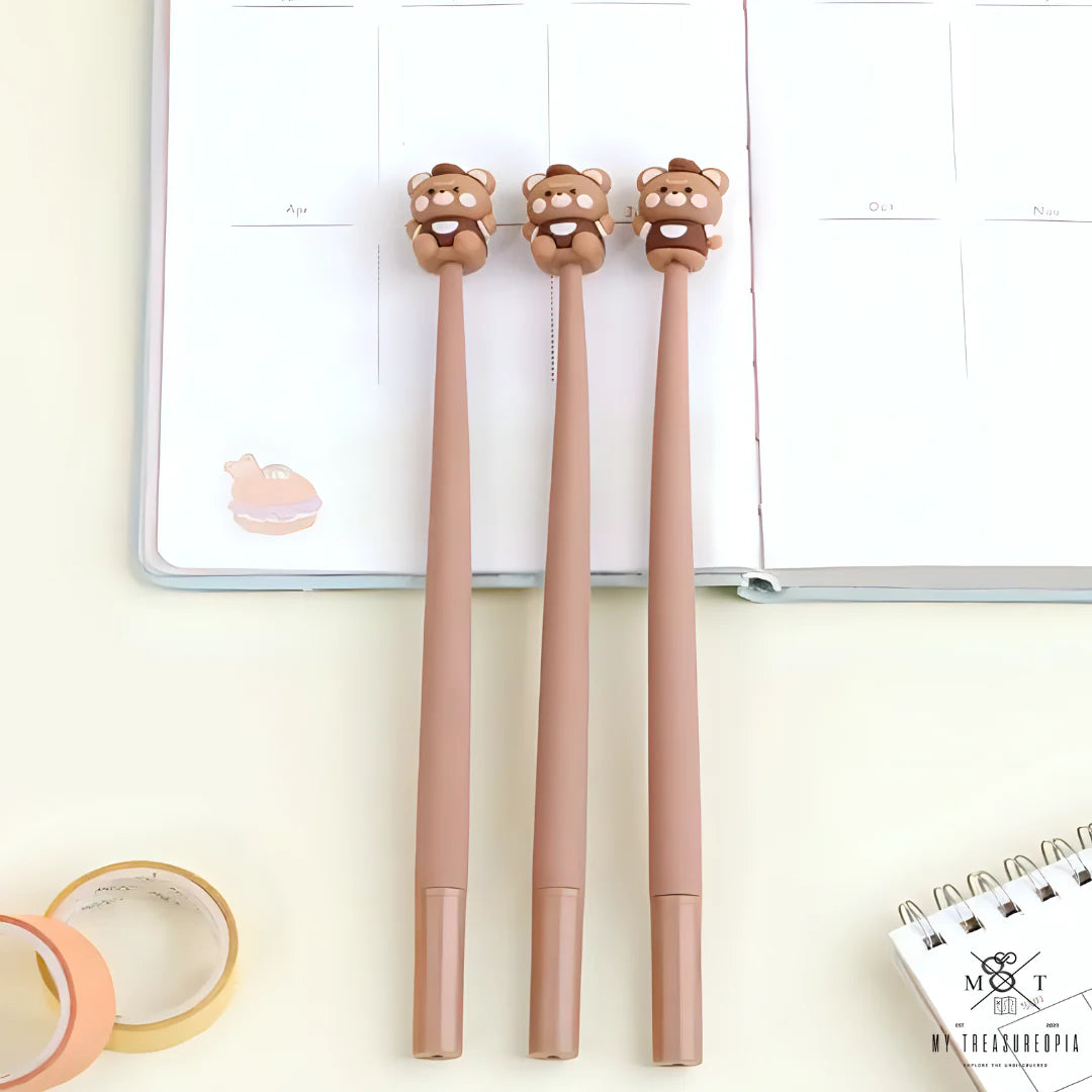 Bear Diary Set ( Squishy Diary & 1 Coffee Bear Gel Pen [ Pack Of 3 Pcs ] )