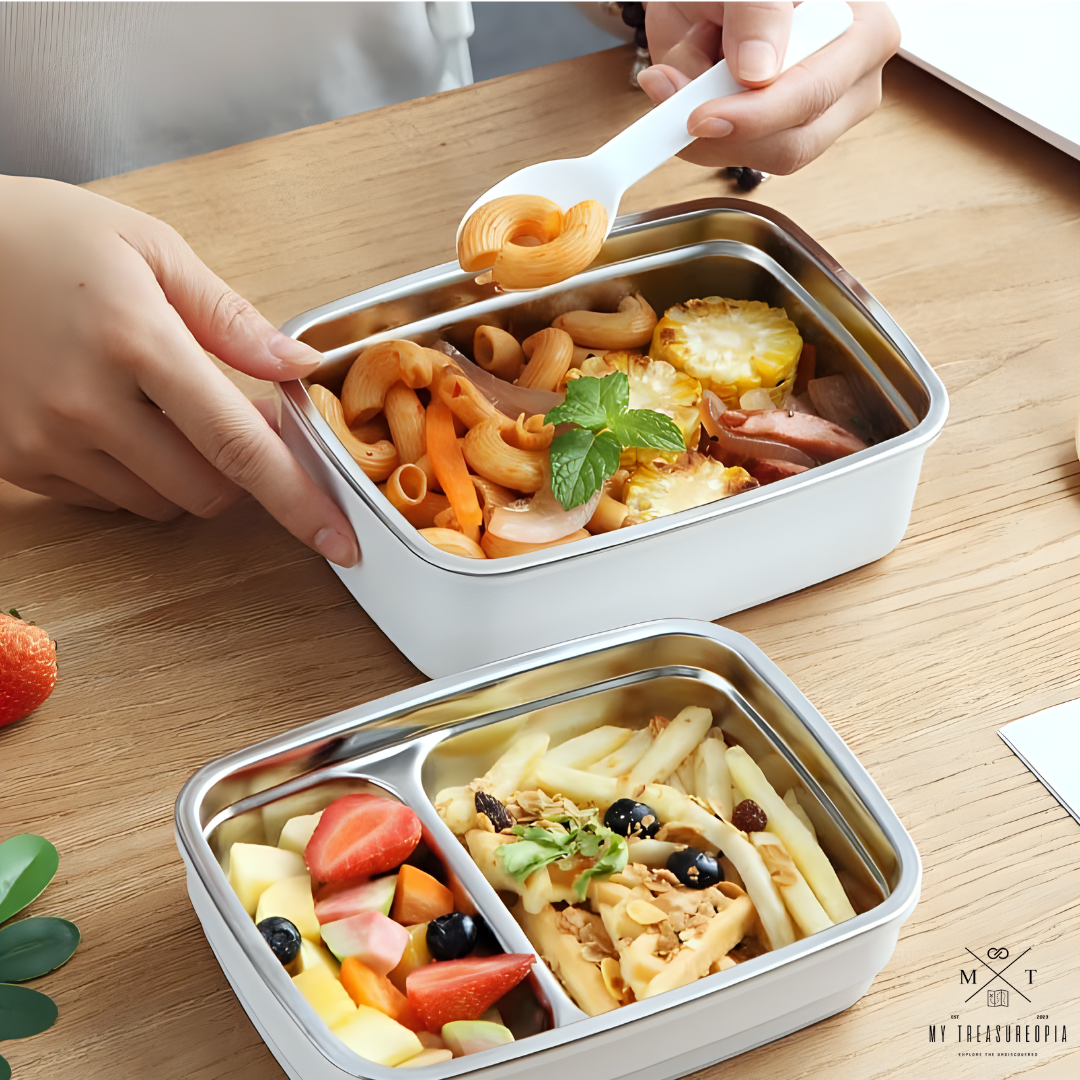 Wooden Style Stainless Steel Double Layer Lunch Box - 1400ML