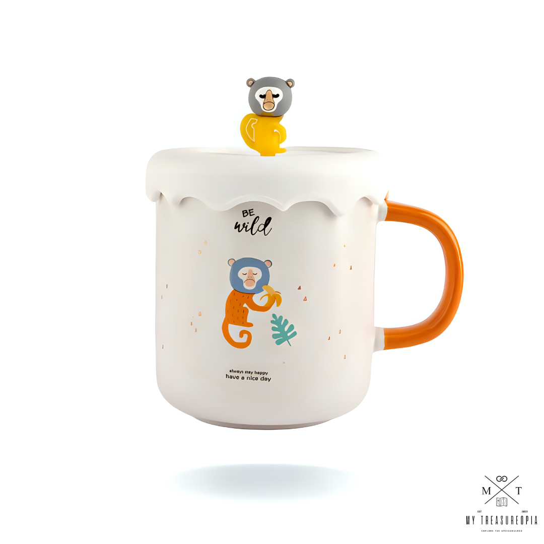 Wild Monkey Ceramic Mug With Lid (1 Piece)