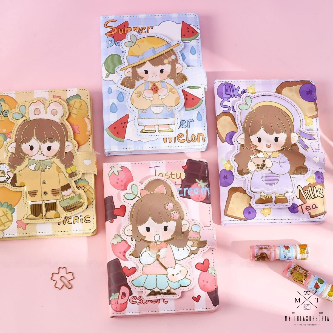 Pretty Girl Diary Set ( 1 Diary With Magnetic Buckle & 3 Pcs Washi Tapes )