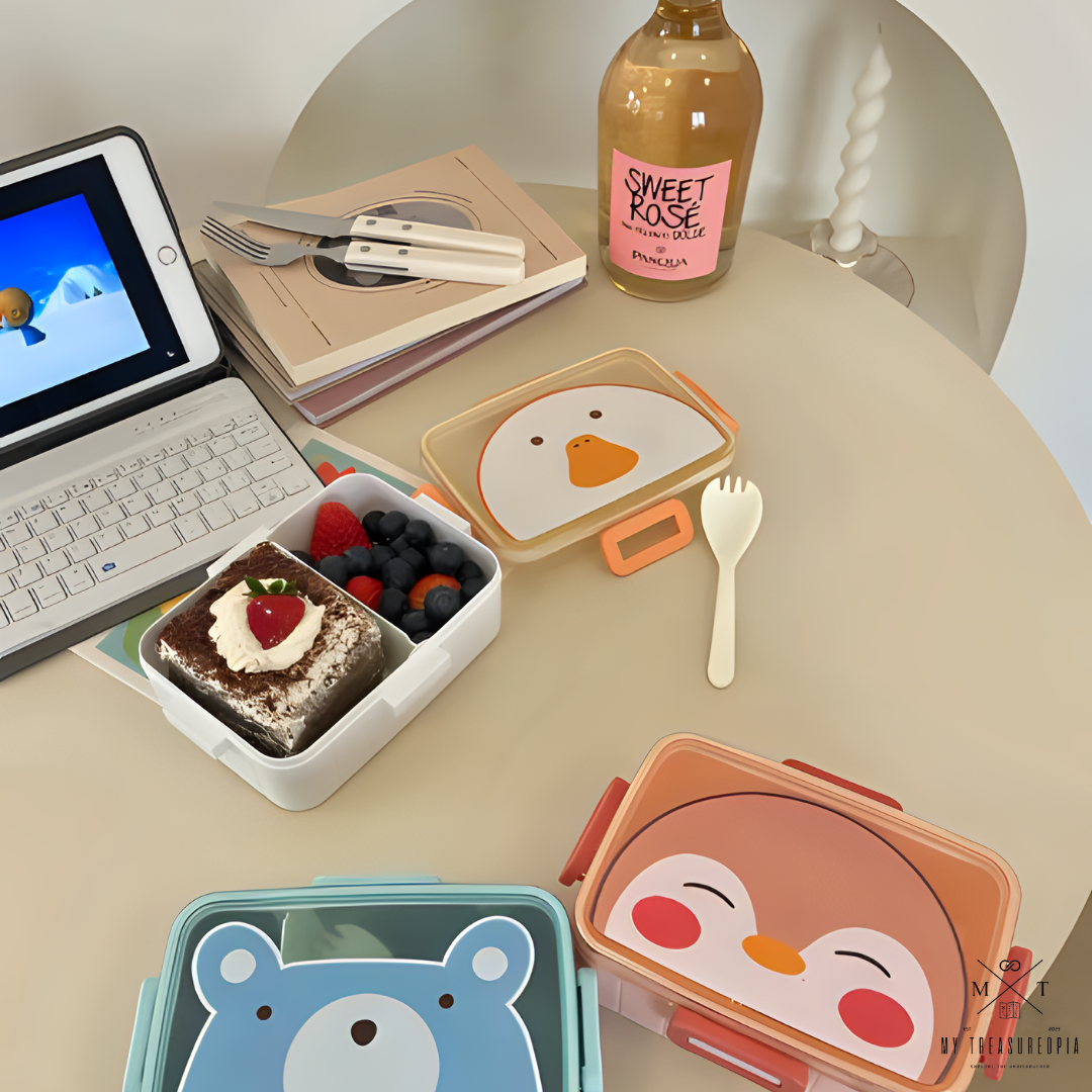 Diet Dojo Dual Compartment Lunchbox With Detachable Fork - 750ML ( Polar Bear , Penguin, Duck )