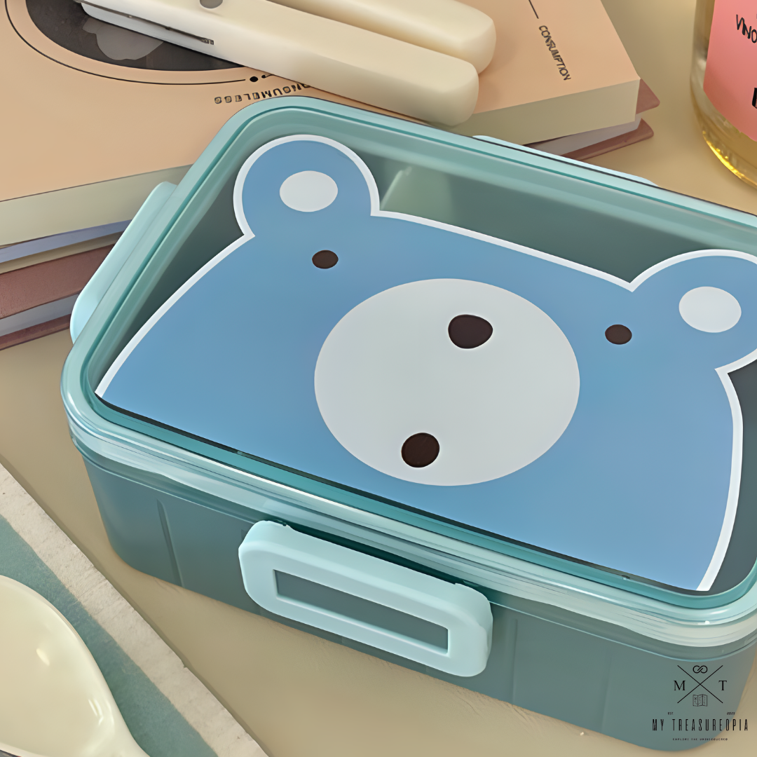 Diet Dojo Dual Compartment Lunchbox With Detachable Fork - 750ML ( Polar Bear , Penguin, Duck )