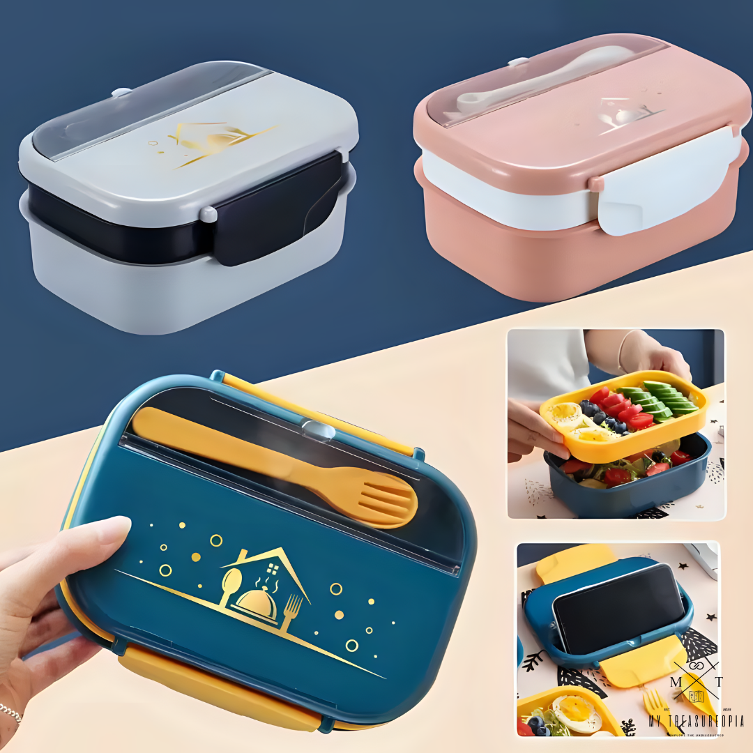 Nice Curry Double Layer Lunch Box With Spoon & Fork - 1230ML