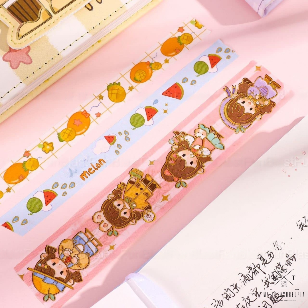 Pretty Girl Diary Set ( 1 Diary With Magnetic Buckle & 3 Pcs Washi Tapes )