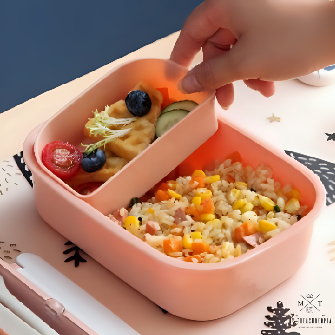 Nice Rice Dual Compartment Lunch Box With Spoon & Fork - 1080ML