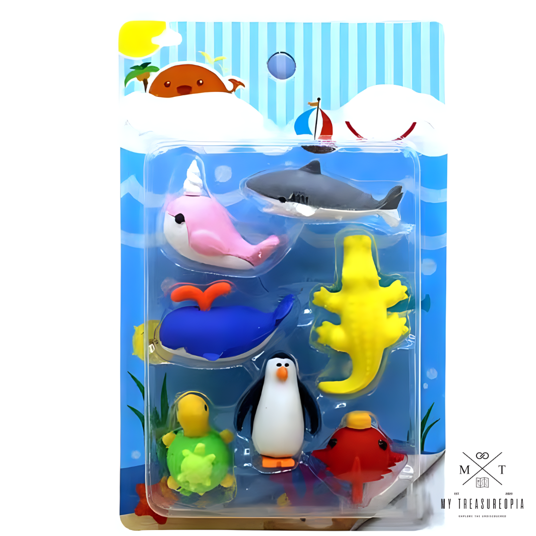 Water World Eraser Set ( Set Of 2 Packs , Each Pack Contains 6 Pcs Erasers )