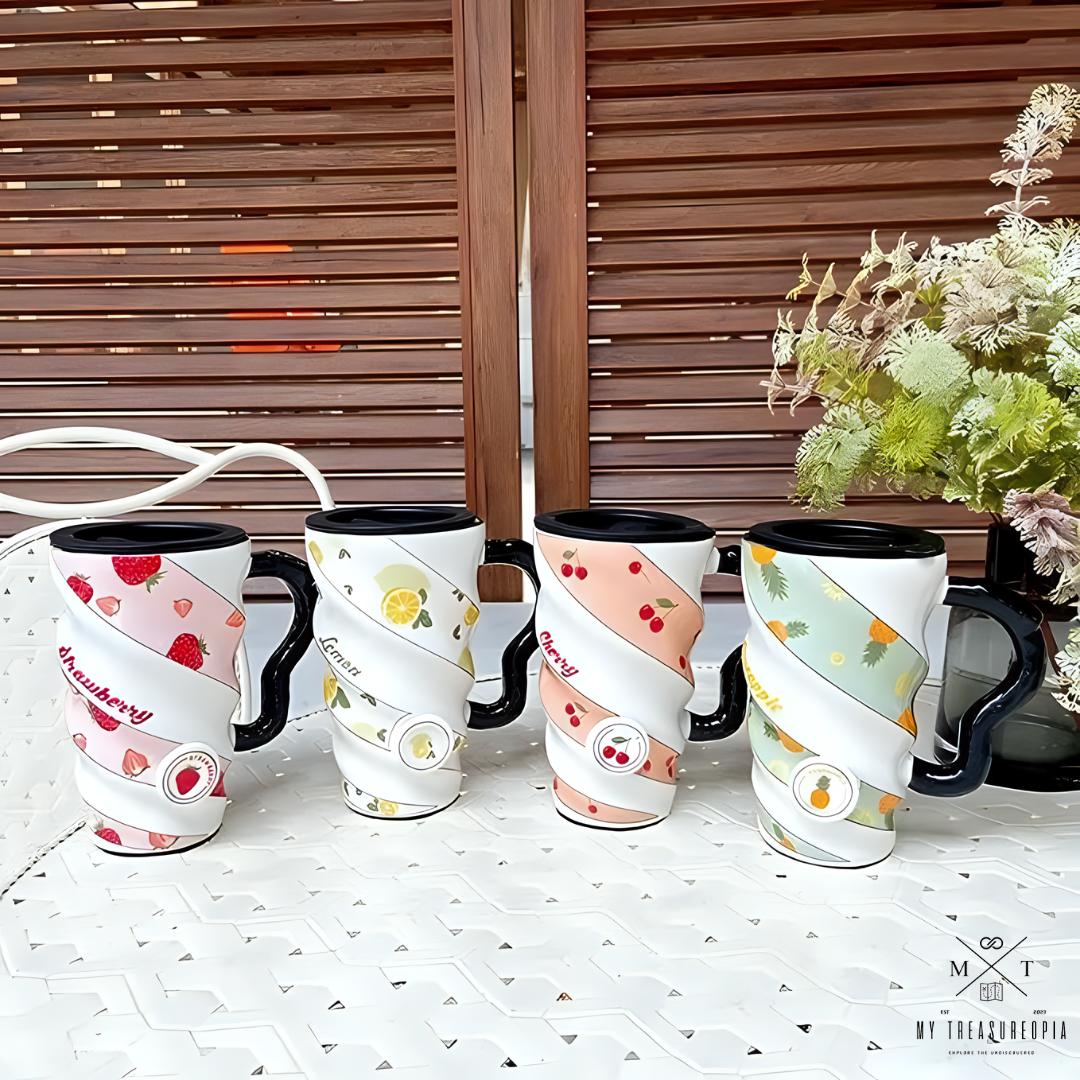 Fruits Long Ceramic Mug With Lid (1 Piece)