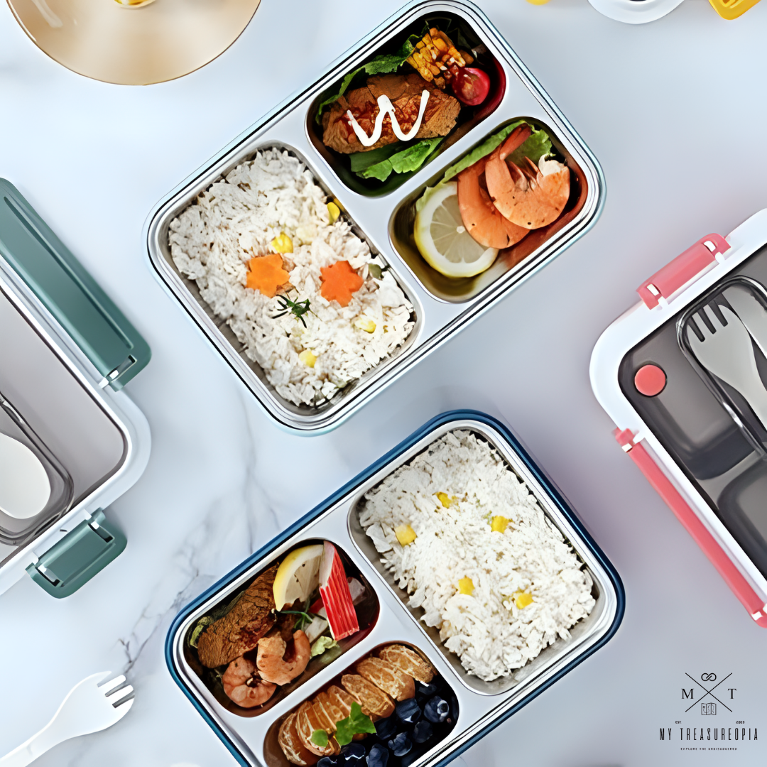 Yummy Spicy Triple Compartment Lunch Box - 1000ML