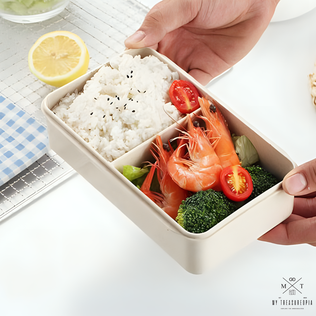 Shanghai Bistro Dual Compartment Lunch Box With Spoon, Fork & Chopsticks - 1100ML