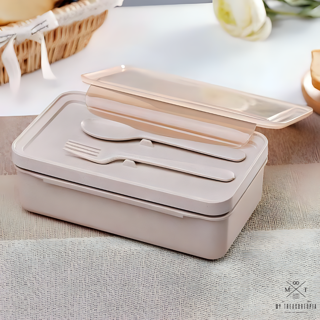 Shanghai Bistro Dual Compartment Lunch Box With Spoon, Fork & Chopsticks - 1100ML