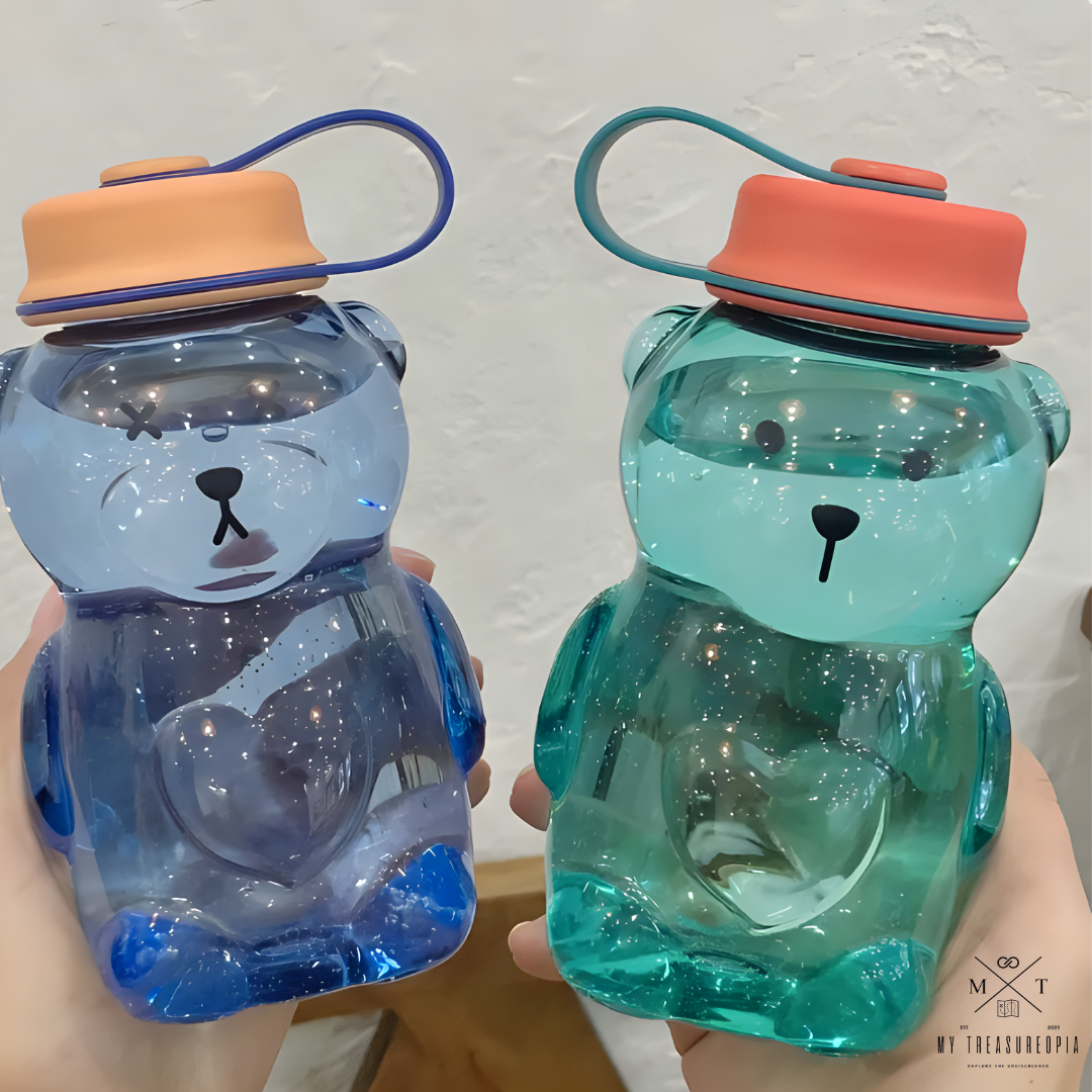 Hello Teddy Water Bottle With Straw - 430ML