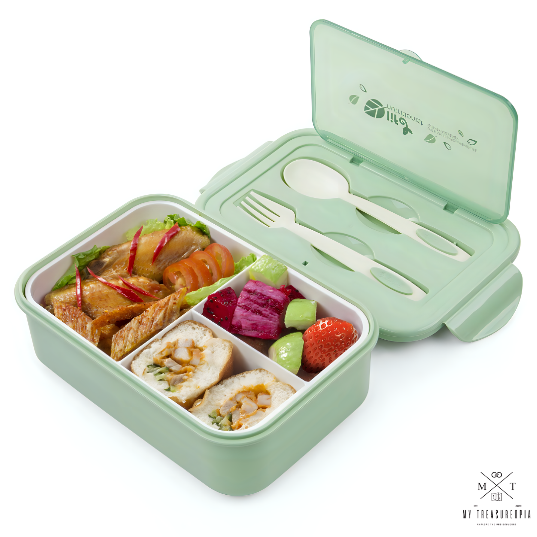 Yin & Yummy Triple Compartment Lunch Box With Spoon & Fork - 1400ML