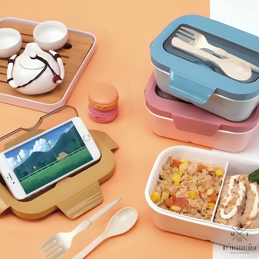 Sweet & Sassy Dual Compartment Lunch Box With Spoon & Fork - 1230ML