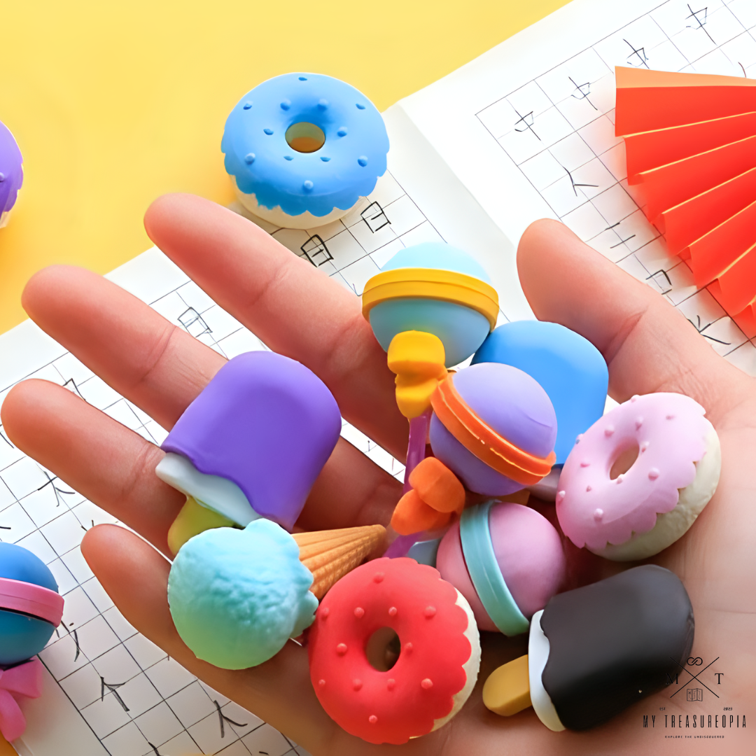 Dessert Eraser ( 4 Dessert Themed Packs - Lollipop, Ice cream, Popsicle. Doughnuts / Each Pack Contains 4 Pcs Erasers )