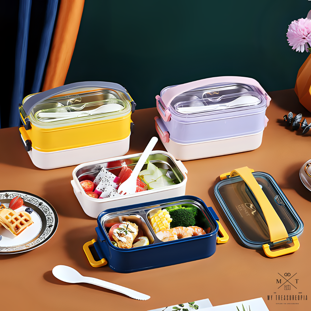 Double Decker Stainless Steel Lunchbox With Handle