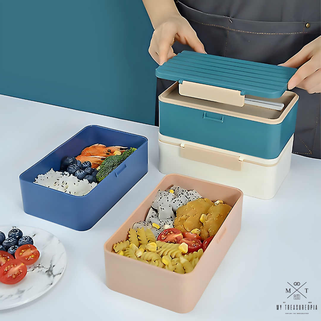 Golden Ginger Lunch Box With Fork & Chopsticks - 900ML