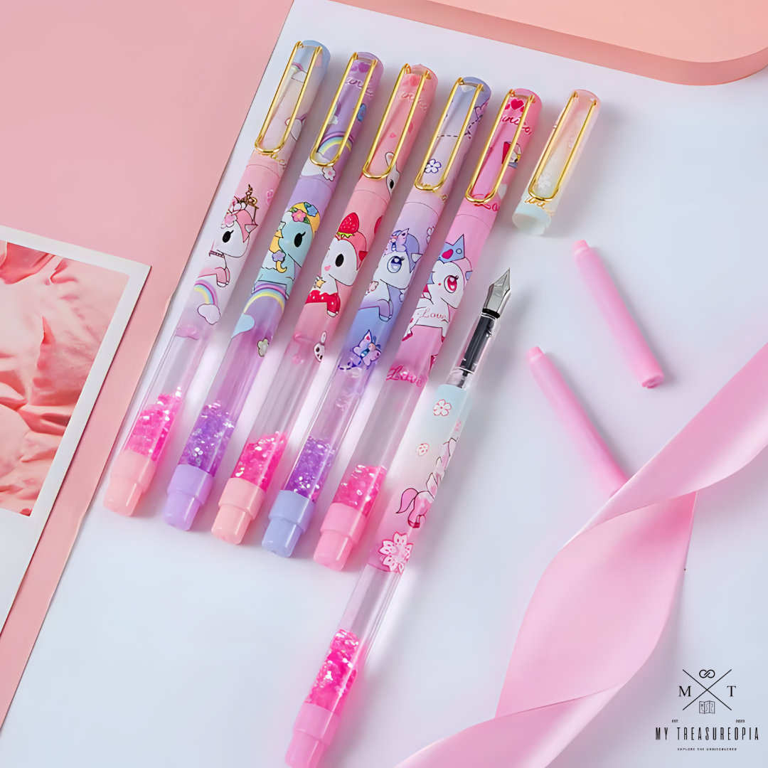 Unicorn Fountain Pen Set ( Pack Contains 2 Fountain Pen, 4 Refills & 1 Bookmark )