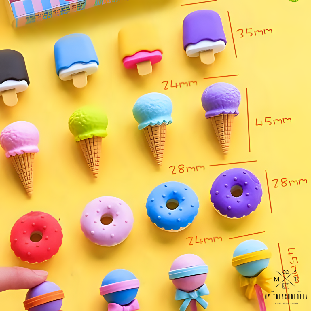 Dessert Eraser ( 4 Dessert Themed Packs - Lollipop, Ice cream, Popsicle. Doughnuts / Each Pack Contains 4 Pcs Erasers )