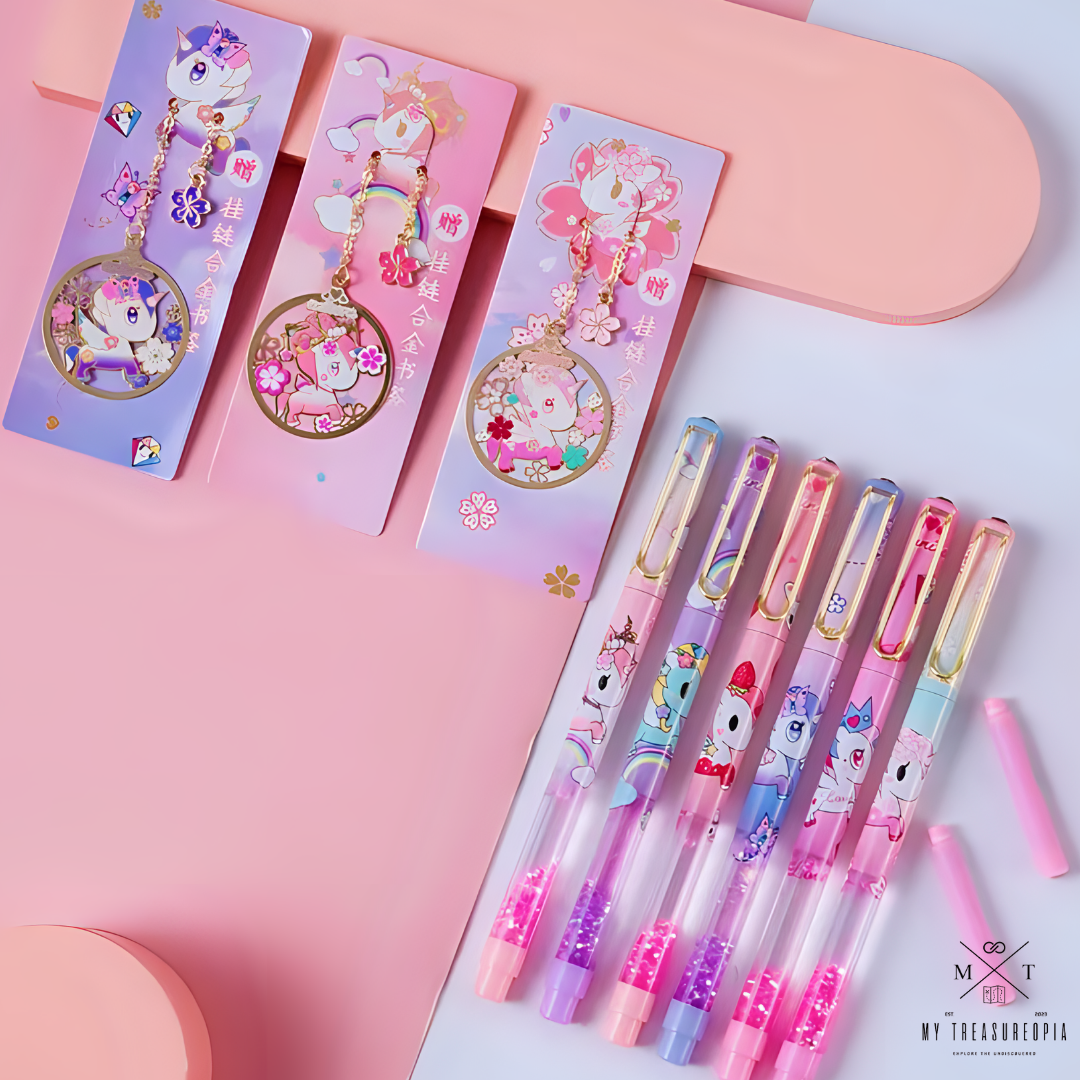 Unicorn Fountain Pen Set ( Pack Contains 2 Fountain Pen, 4 Refills & 1 Bookmark )