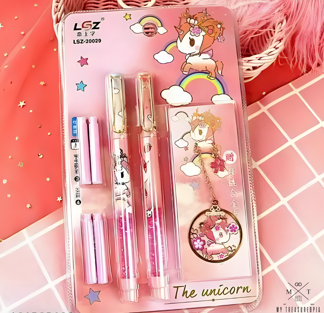 Unicorn Fountain Pen Set ( Pack Contains 2 Fountain Pen, 4 Refills & 1 Bookmark )