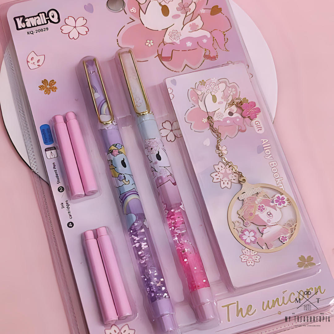 Unicorn Fountain Pen Set ( Pack Contains 2 Fountain Pen, 4 Refills & 1 Bookmark )