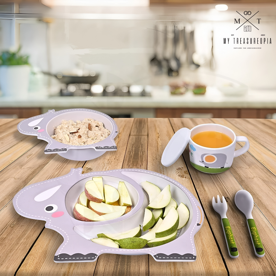 Elephant Dinner Set ( Set Of 5 Pcs , Bamboo Fiber )