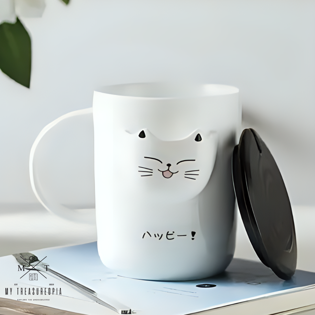 1 Cat Ceramic Mug With Tea Bag Storage