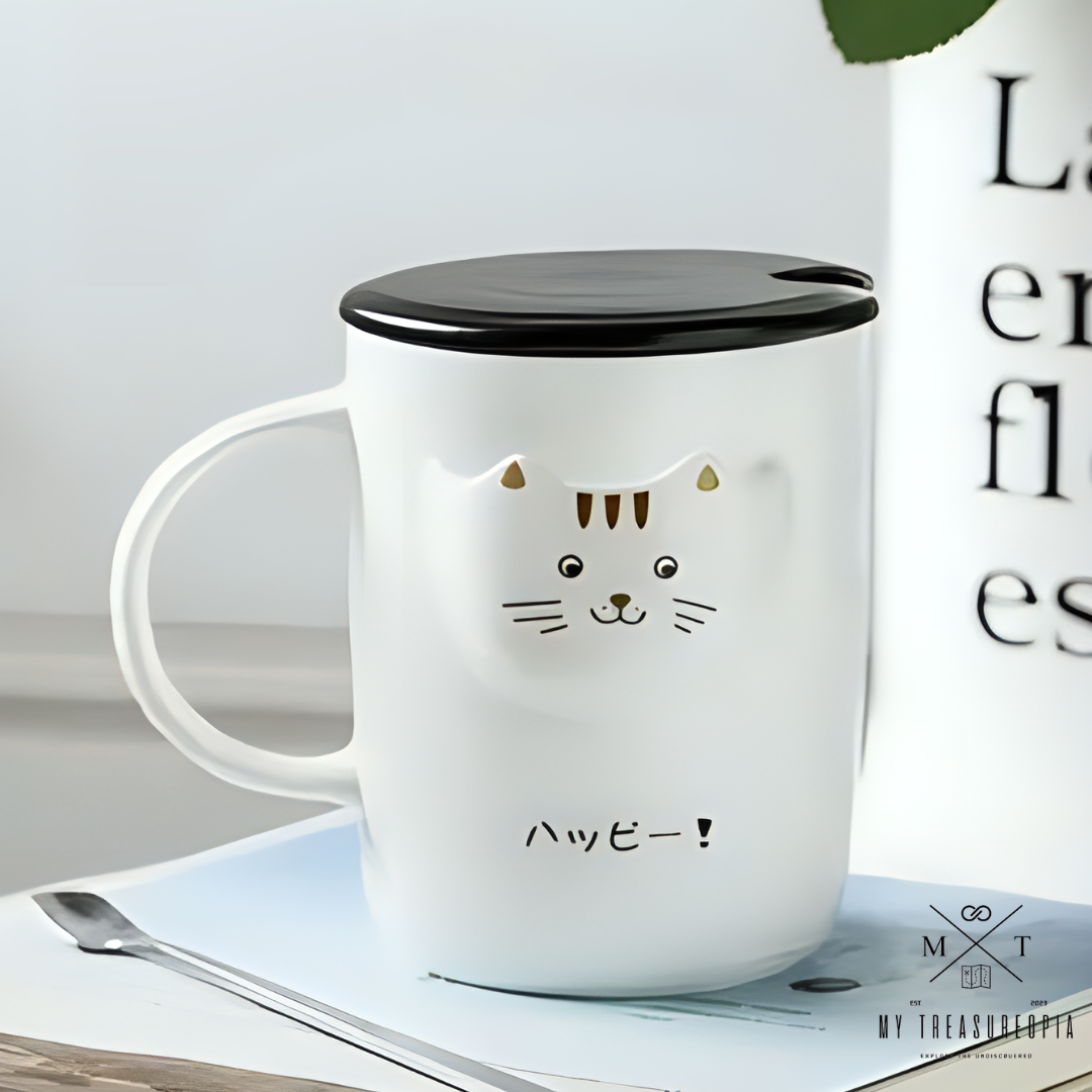 1 Cat Ceramic Mug With Tea Bag Storage