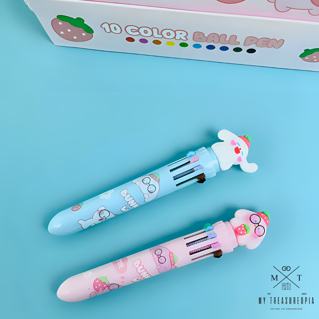 Cute Bunny 10 In 1 Ball Point Pen ( Pack Of 2 Pcs )