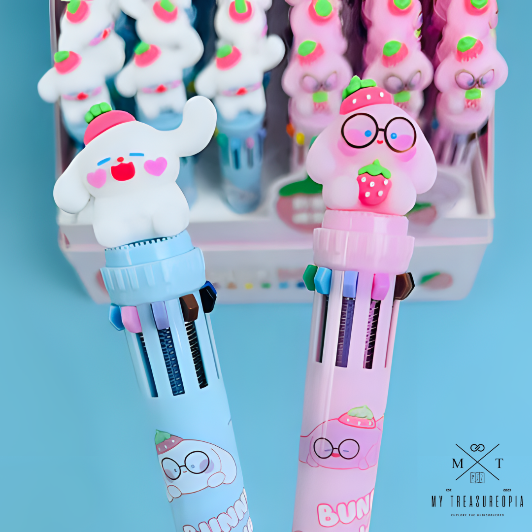 Cute Bunny 10 In 1 Ball Point Pen ( Pack Of 2 Pcs )