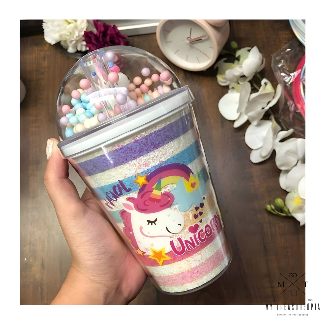 Unicorn Glitter Sipper Bottle - 550 ML