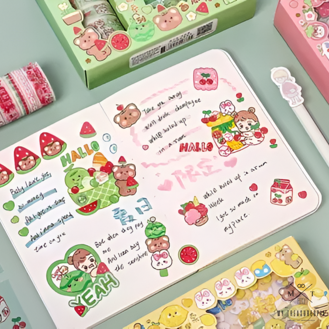 Washi Tape Set ( Set Contains 6 Pcs Washi Tape Roles & 6 Sticker Sheets )