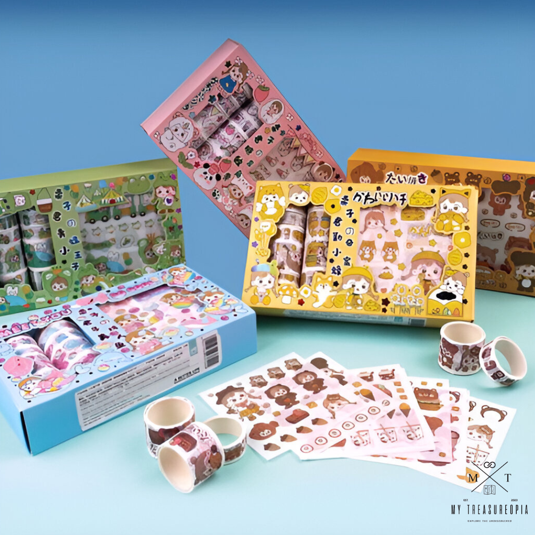 Washi Tape Set ( Set Contains 10 Pcs Washi Tape Roles & 10 Sticker Sheets )