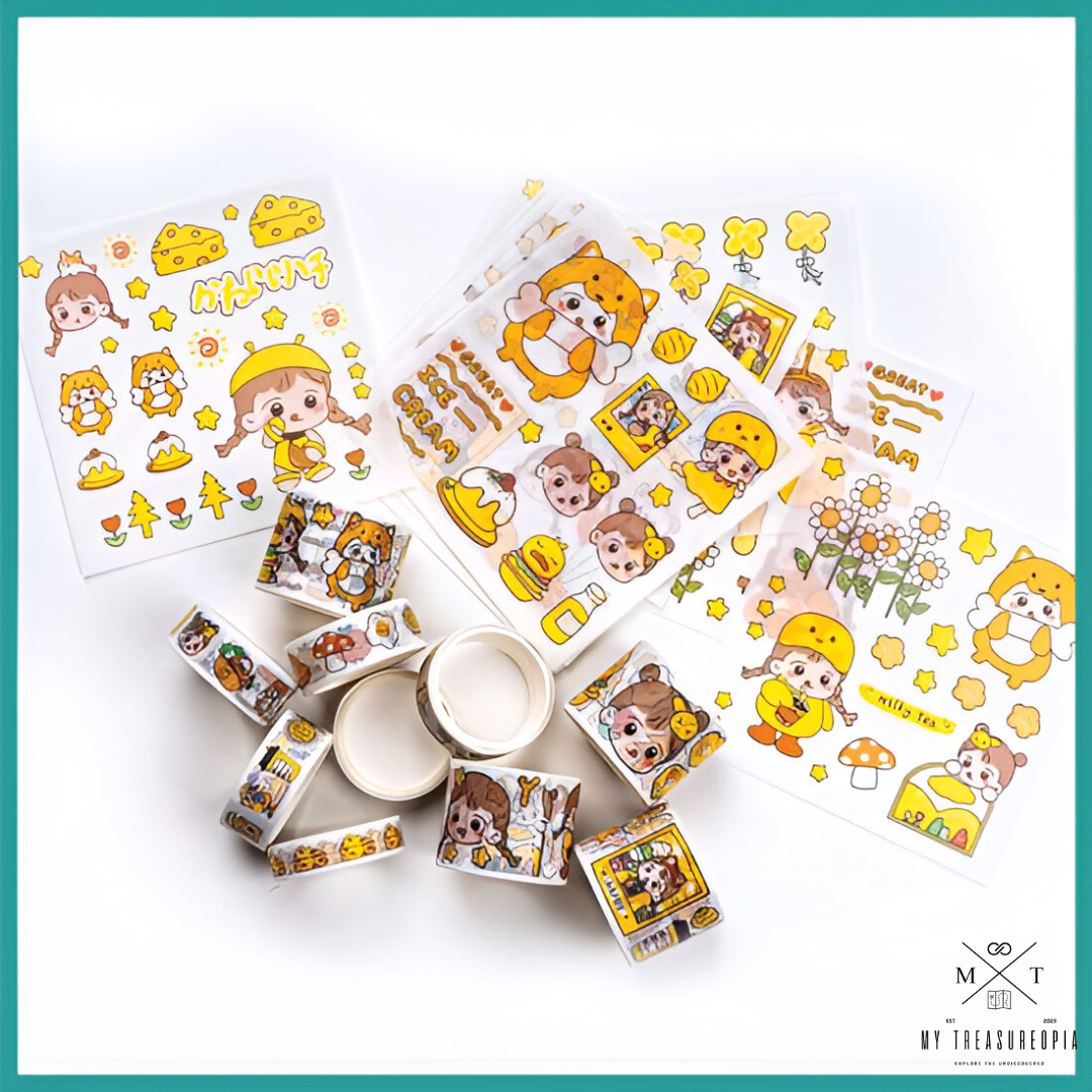 Washi Tape Set ( Set Contains 10 Pcs Washi Tape Roles & 10 Sticker Sheets )