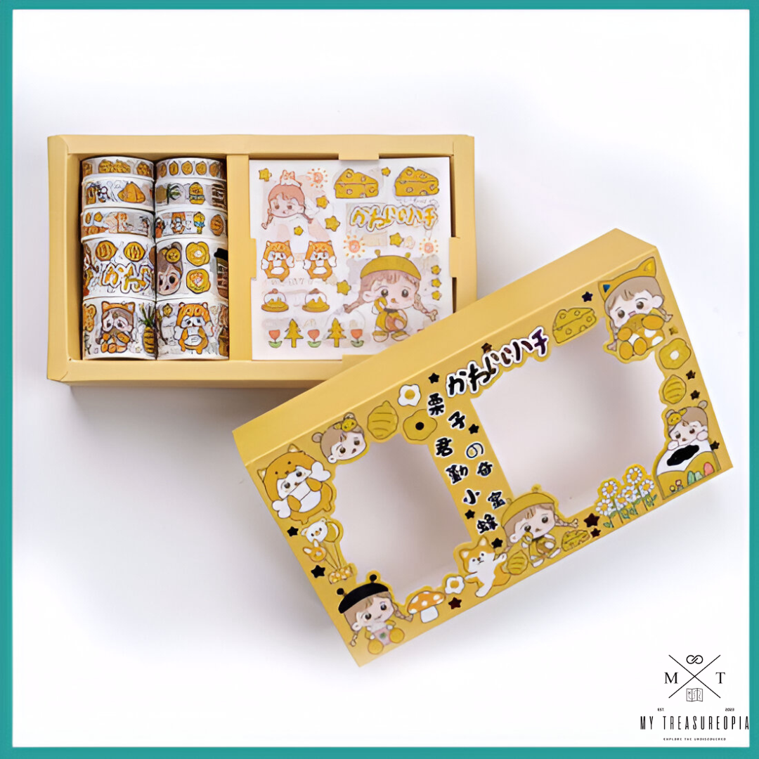 Washi Tape Set ( Set Contains 10 Pcs Washi Tape Roles & 10 Sticker Sheets )