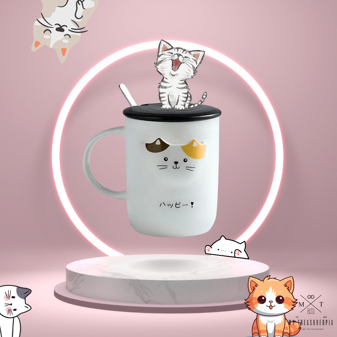 1 Cat Ceramic Mug With Tea Bag Storage