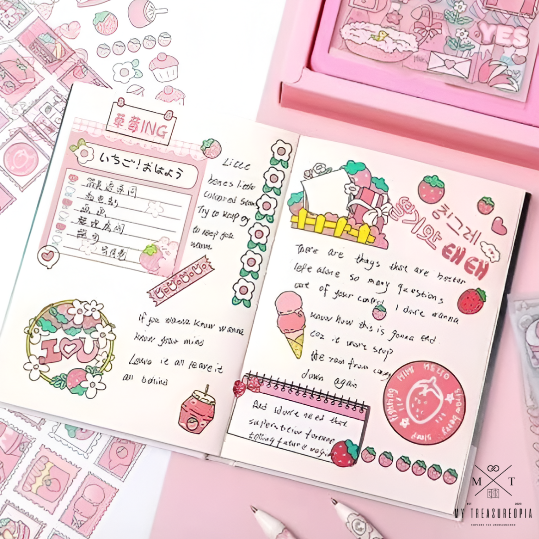 The Full Washi Kit ( Kit Contains 8 Pcs Washi Tape Rolls, 10 Sticker Sheets, 1 Notepad & 1 Engraving Knife )