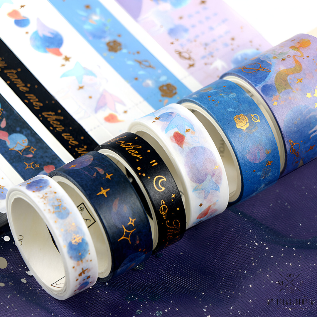 Space Travel Masking Tape Roll Set  ( Set Contains 10 Pcs Washi Tape Rolls & 10 Sticker Sheets )