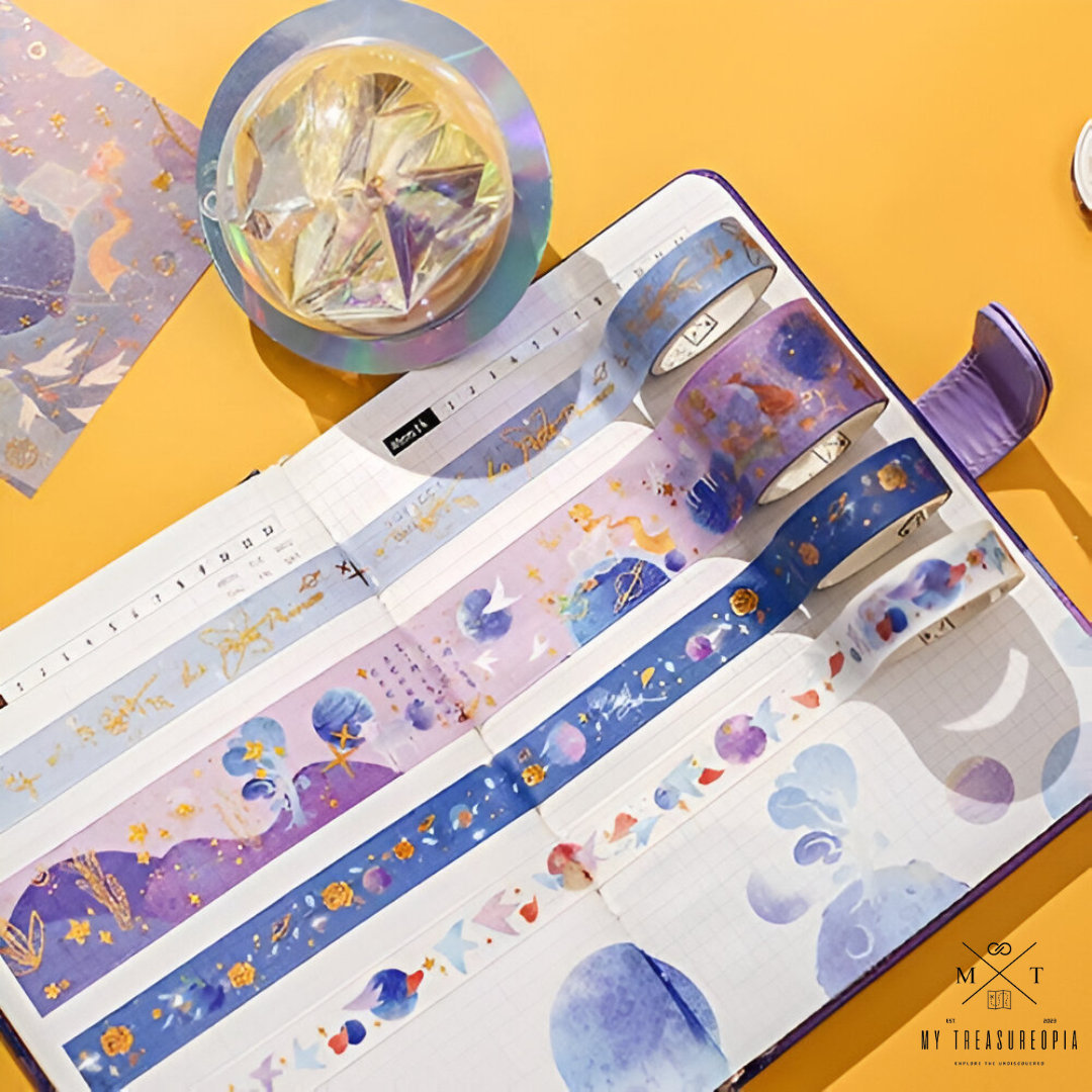 Space Travel Masking Tape Roll Set  ( Set Contains 10 Pcs Washi Tape Rolls & 10 Sticker Sheets )