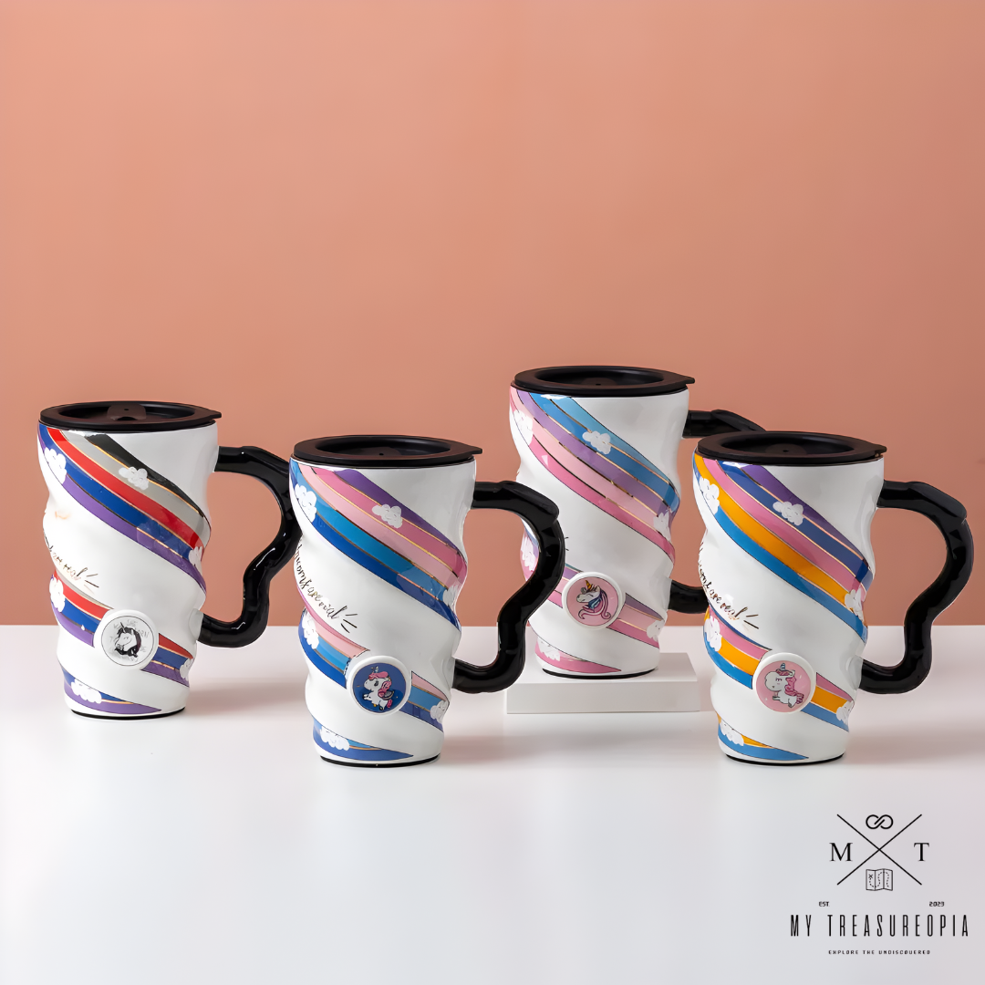 Unicorn Long Ceramic Mug With Lid