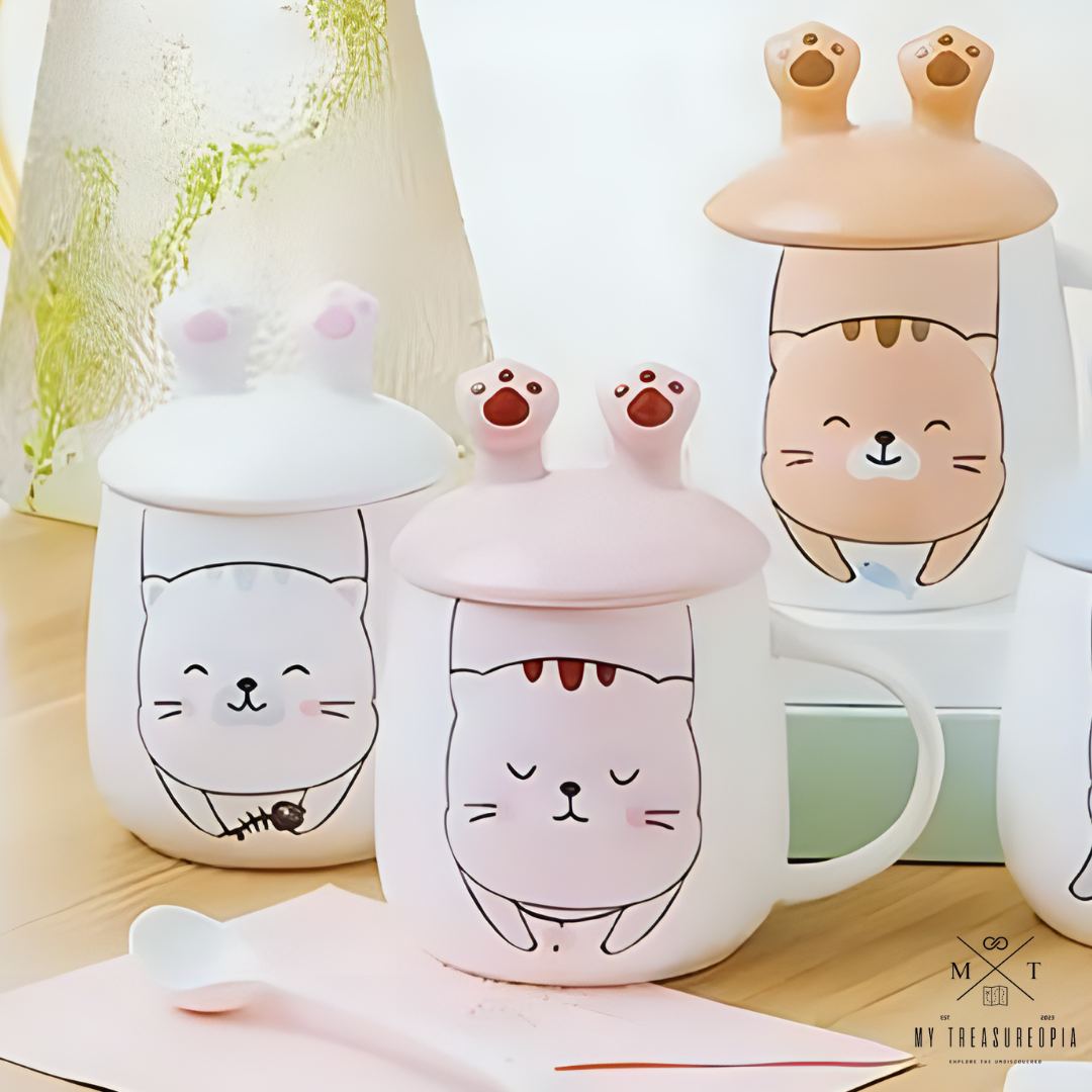 Cat Legs Ceramic Mug With Lid (1 Piece)